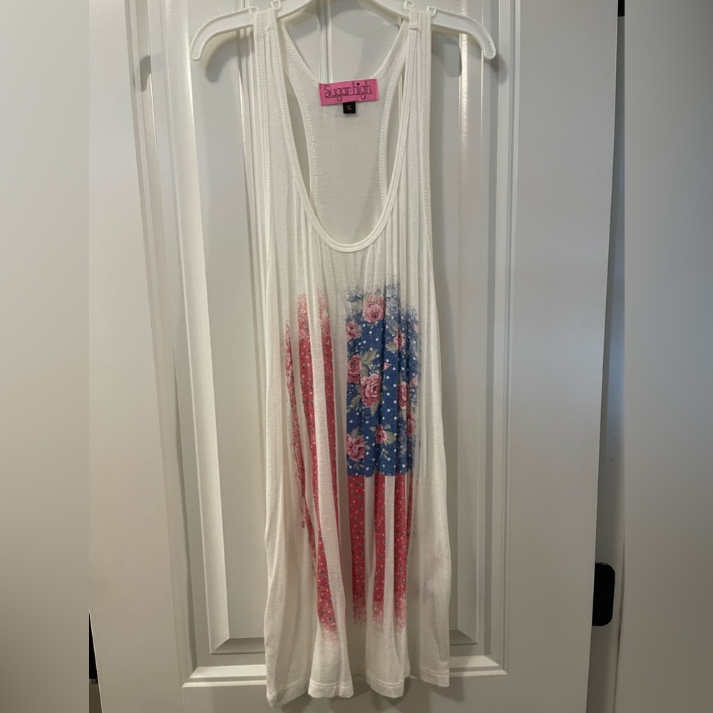 Sugar High Sleeveless Top Women Juniors Size Small Floral Patriotic American